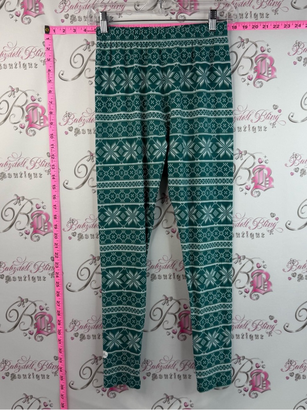 Sweetlegs tights Stretch Leggings cozy fit -Green Printed with a Fair Isle Print
